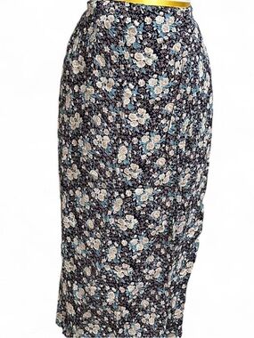 Floral Midi Skirt in Black and Blue